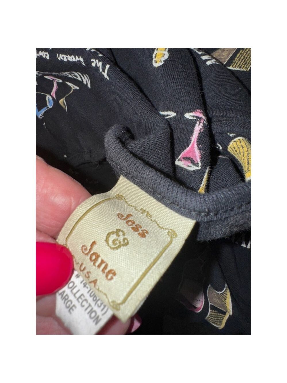Jess & Jane Black Wine Print Long Sleeve Shirt Large - Picture 14 of 16